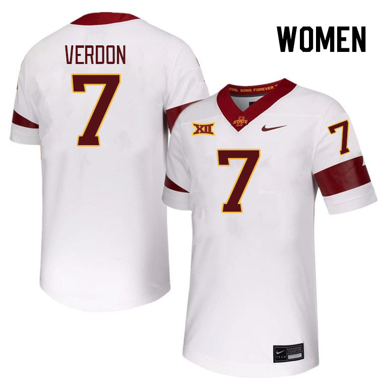 Women #7 Malik Verdon Iowa State Cyclones College Football Jerseys Stitched-White